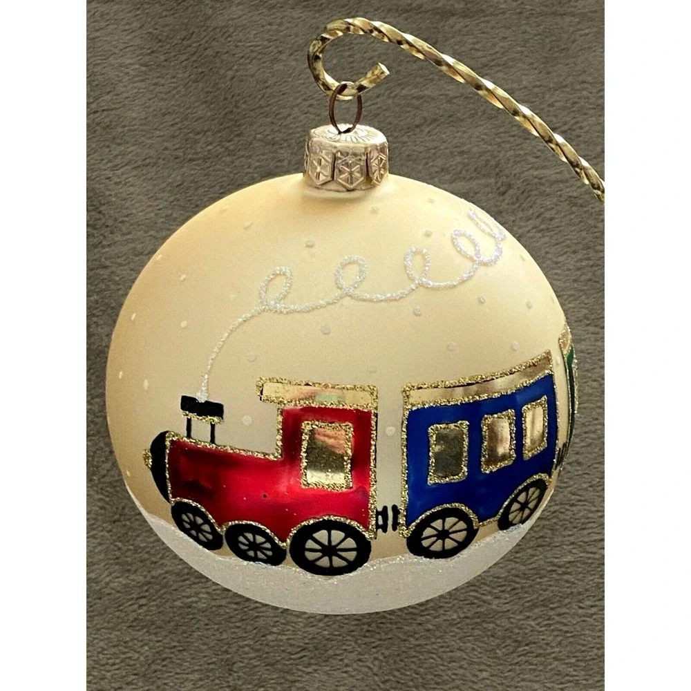 TRAIN Locomotive Glass Hand-Painted MIDWEST CANON FALLS Christmas 6 ORNAMENTS